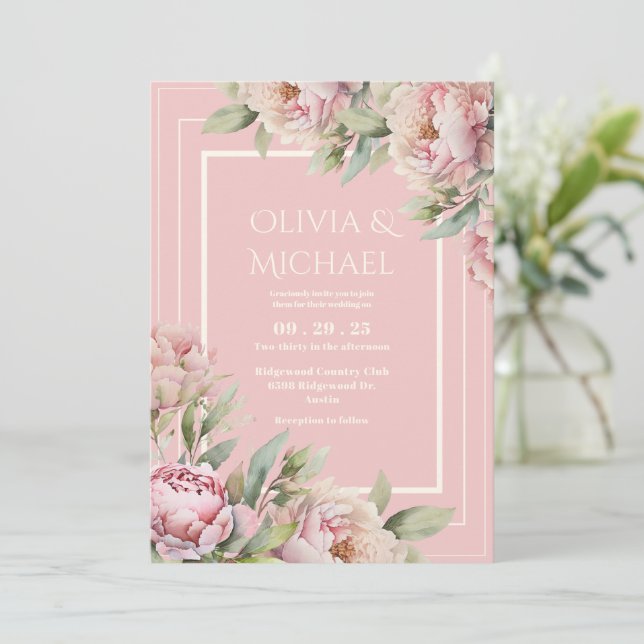 Invitación Pink Peonies Floral Elegant Wedding (Anverso de pie)