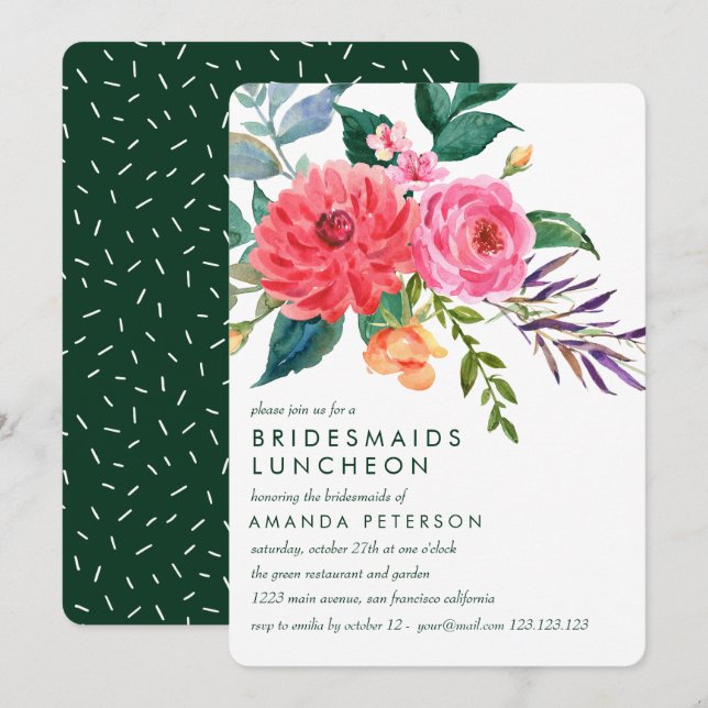 Invitación Pink Peonies Greenery Bridesmaids Boda de Luncheon (Anverso / Reverso)