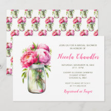 Pink Peonies Mason Jar Bridal Shower