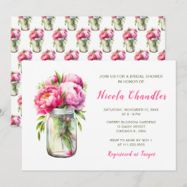 Invitación Pink Peonies Mason Jar Bridal Shower