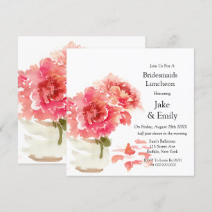 Invitación Pink Peonies Mason Jar Bridesmaids Luncheon