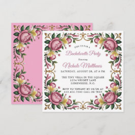 Invitación Pink Peonies Rococo Frame Bachelorette