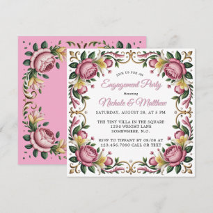 Invitación Pink Peonies Rococo Frame Engagement Party