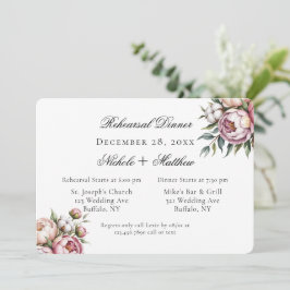 Invitación Pink Peony and Cotton Wedding Rehearsal Dinner