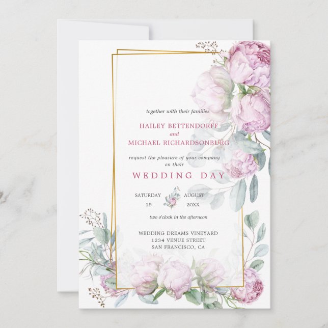 Invitación Pink Peony Bliss Boda (Anverso)