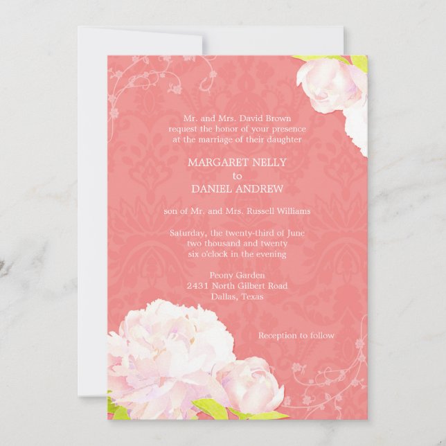 Invitación Pink Peony Coral Shades Boda (Anverso)