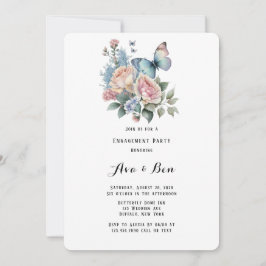 Invitación Pink Peony Dusty Blue Butterfly Engagement Party
