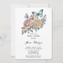 Pink Peony Dusty Blue Butterfly Shower