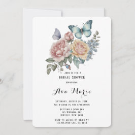 Invitación Pink Peony Dusty Blue Butterfly Shower
