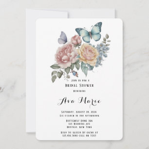 Invitación Pink Peony Dusty Blue Butterfly Shower