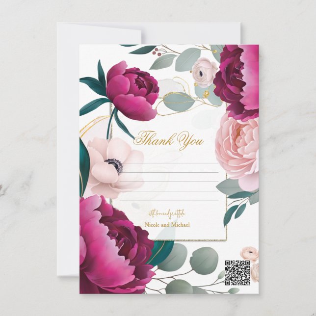 Invitación Pink Peony Eucalyptus Garden Floral Glam Wedding  (Anverso)