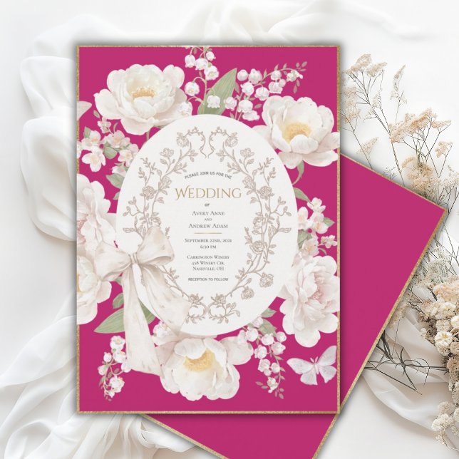 Invitación Pink Peony Floral Vintage Wedding (Subido por el creador)