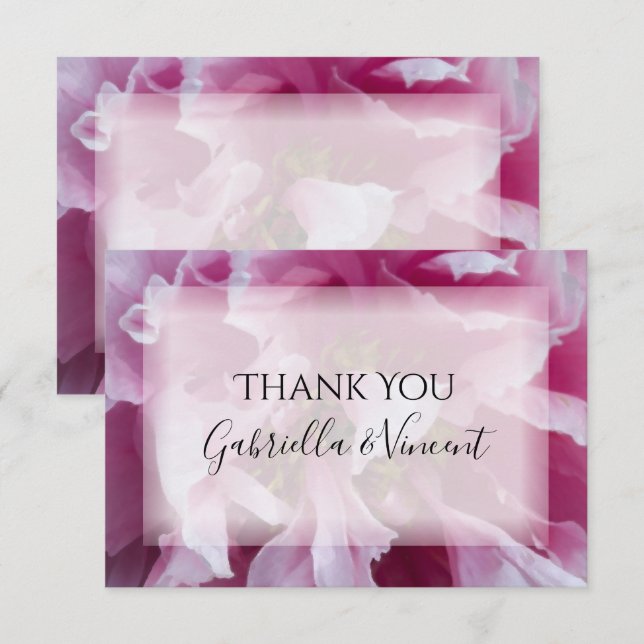 Invitación Pink Peony Flower Boda Flat Gracias Notas (Anverso / Reverso)