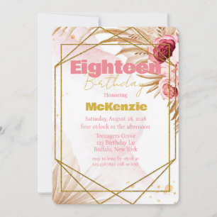 Invitación Pink Peony Gold Purpurina 18th Birthday Party