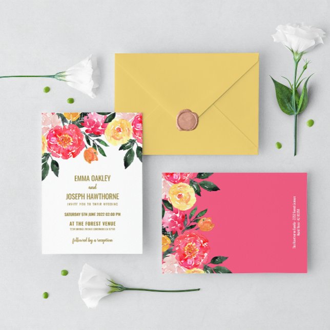 Invitación Pink Peony moderno Pink Floral personalizada Weddi (Subido por el creador)