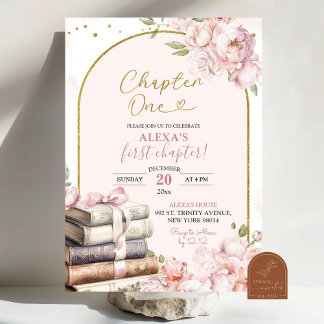 Invitación Pink Peony Storybook Chapter One First Birthday