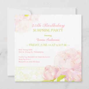 Invitación Pink Peony Surprise Birday Party