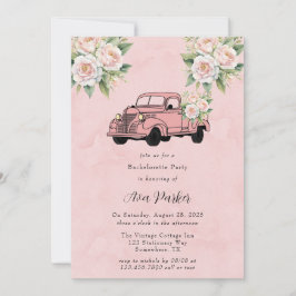 Invitación Pink Peony Vintage Truck Bachelorette Party