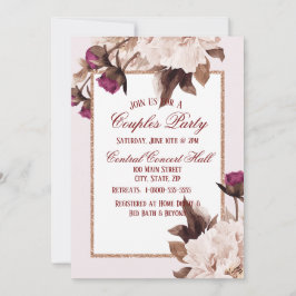 Invitación Pink Peony Watercolor Parejas Florales Fiesta