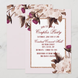 Invitación Pink Peony Watercolor Parejas Florales Fiesta