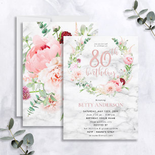 Invitación Pink Peony Wreath Rosa Oro Marble Typografía 80