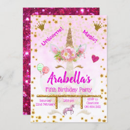 Invitación Pink personalizado, estrellas de oro, cumpleaños d