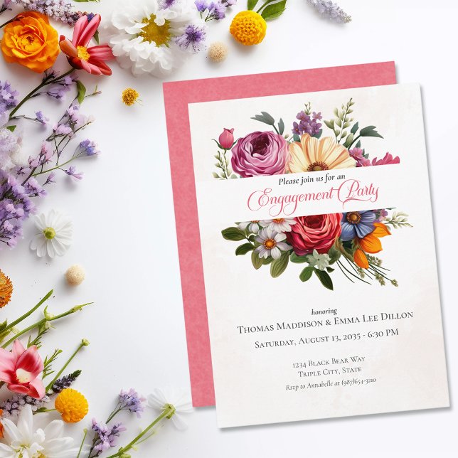 Invitación Pink Petal Dream Watercolor Engagement Party (Subido por el creador)
