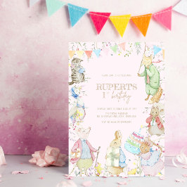 Invitación Pink Peter the Rabbit First Birday