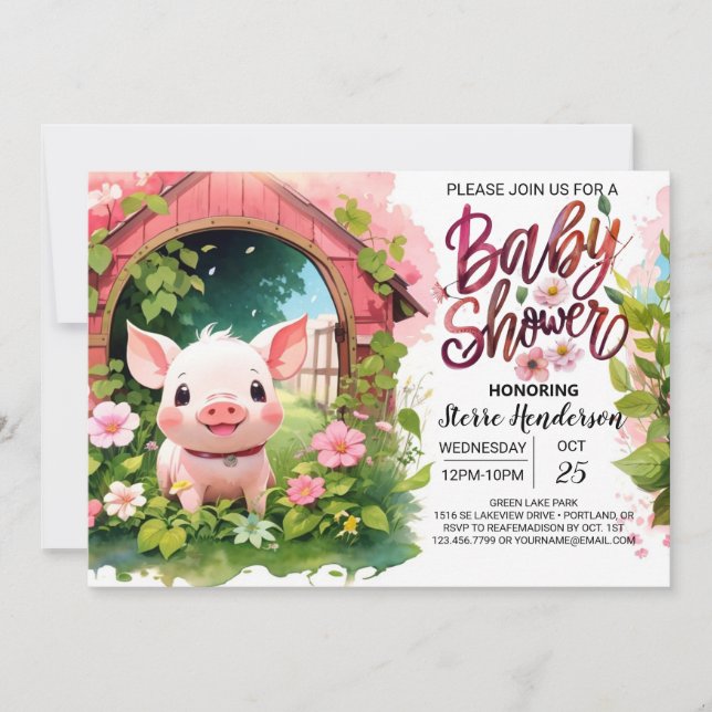 Invitación Pink Piglet Pals Farmyard Baby Shower (Anverso)