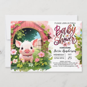 Invitación Pink Piglet Pals Farmyard Baby Shower