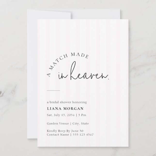 Invitación Pink Pinstripe Match Made in Heaven Bridal Shower (Anverso)