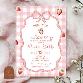 Invitación Pink Plaid Strawberry Coquette Berry in love