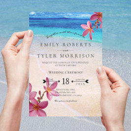 Invitación Pink Plumeria Beach Destination Wedding ©