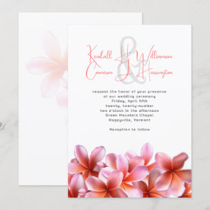 Invitación Pink Plumeria Tropical Beach Wedding