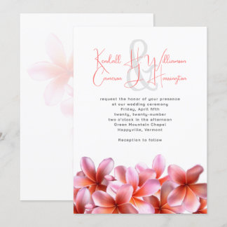 Invitación Pink Plumeria Tropical Beach Wedding