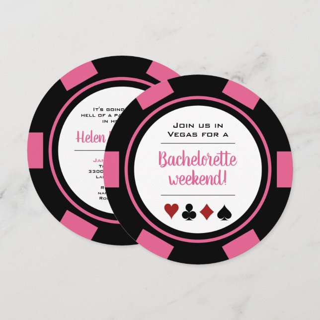 Invitación Pink Poker Chip Vegas Casino Bachelorette Party (Anverso / Reverso)