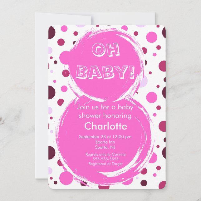 Invitación Pink polka dot Baby Shower Invitation (Anverso)