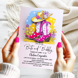 Invitación Pink Polka Dot Boots and Bubbly Bridal Shower