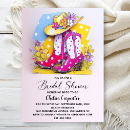 Invitación Pink Polka Dot Boots and Cowboy Hat Bridal Shower