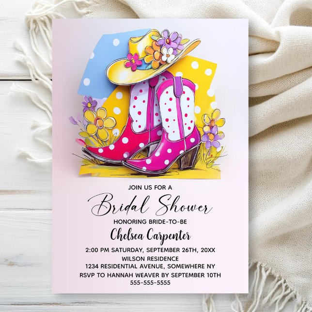 Invitación Pink Polka Dot Boots and Cowboy Hat Bridal Shower (Subido por el creador)