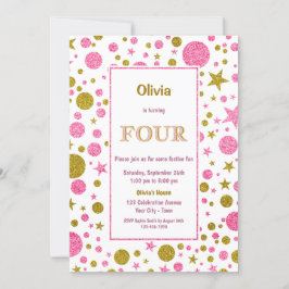Invitación Pink Polka Dot cuarto Fiesta de cumpleaños