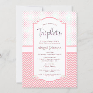 Invitación Pink Polka Dots Chevron Stripes Triplets