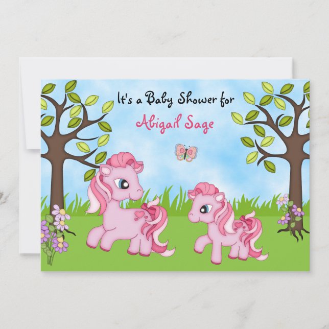 Invitación Pink Ponies Horse Baby Shower invita a ~ Chicas (Anverso)