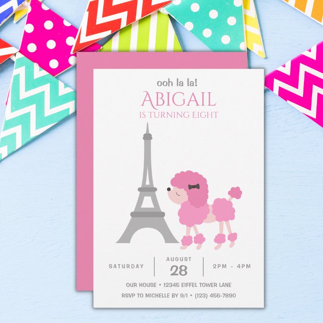 Invitación Pink Poodle Eiffel Tower Adorable Birday Party (Subido por el creador)