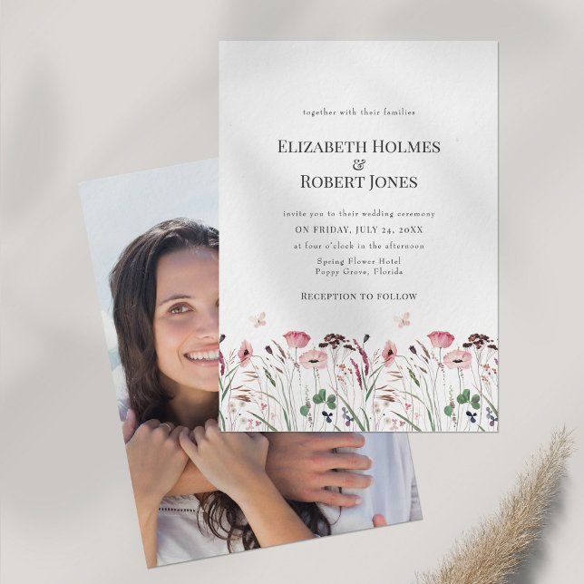 Invitación Pink Poppy Meadow con un Boda de fotos en pareja (Subido por el creador)