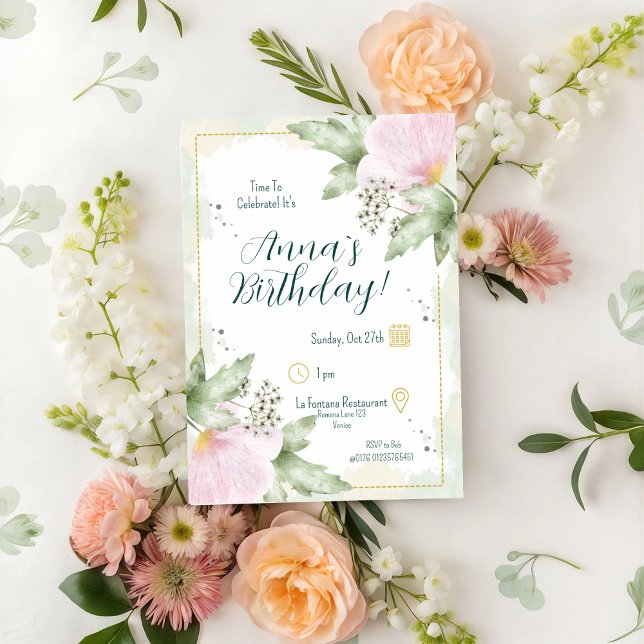 Invitación Pink Poppy Watercolor Florals Cumpleaños (Subido por el creador)