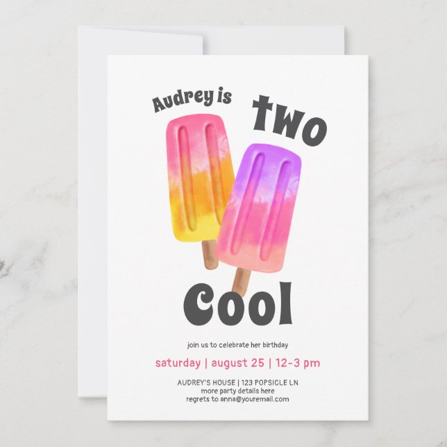 Invitación Pink Popsicles Girl 2th Birthday (Anverso)