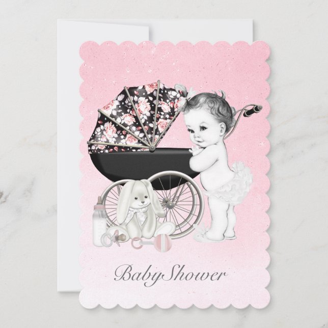Invitación Pink Pram Baby Shower (Anverso)