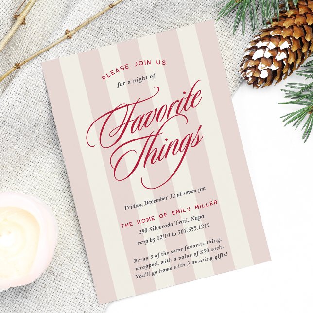 Invitación Pink Prep Stripe Holiday Favorite Things Party (Subido por el creador)