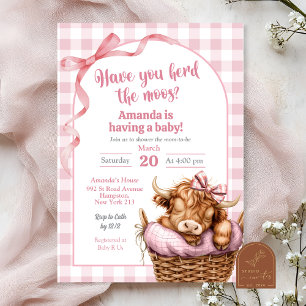 Invitación Pink Preppy Gingham Cow Baby Shower